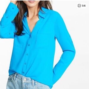 Express Portfolio Aqua Blue Button-Up Blouse